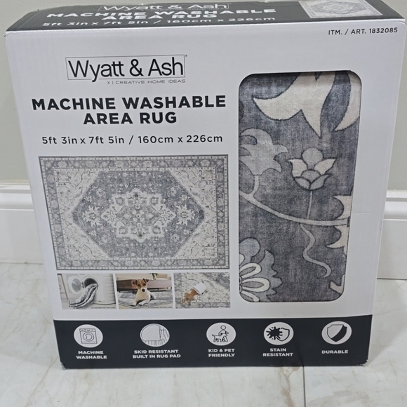 Gray Machine Washable Area Rug - Picture 1 of 7